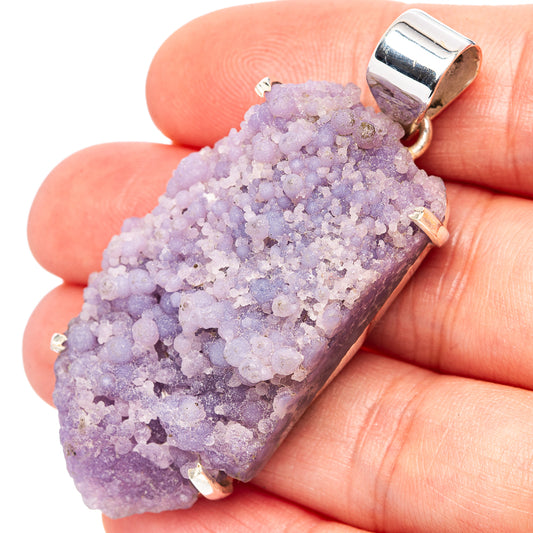 Sterling silver grape agate pendant with purple druzy stone and polished bail