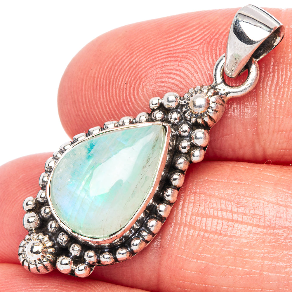 Green Moonstone Pendant 1 3/8" (925 Sterling Silver) P42397