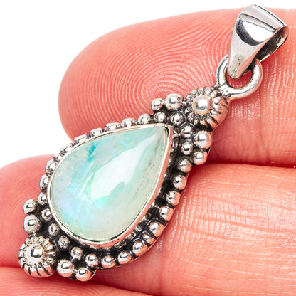 Green Moonstone Pendant 1 3/8" (925 Sterling Silver) P42397
