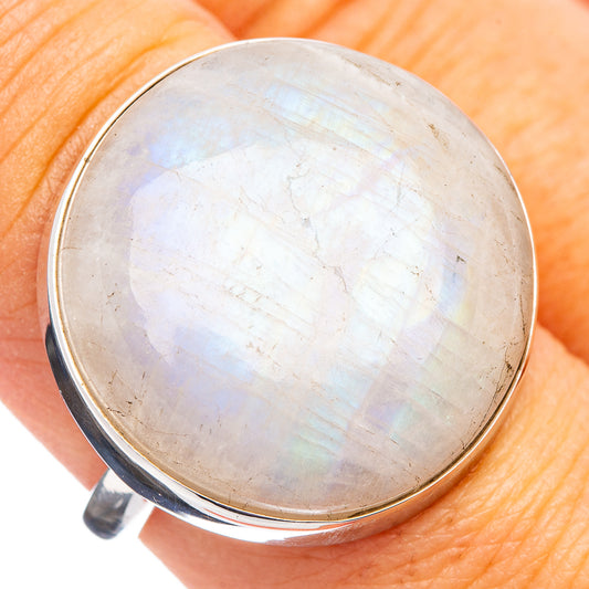 Oval rainbow moonstone ring, .925 sterling silver, size 9