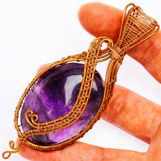 Dark Amethyst Wire Wrap Pendant 3 3/4" (Copper)