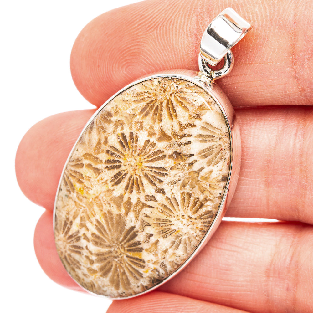 Fossil Coral Pendant 1 7/8" (.925 Sterling Silver)