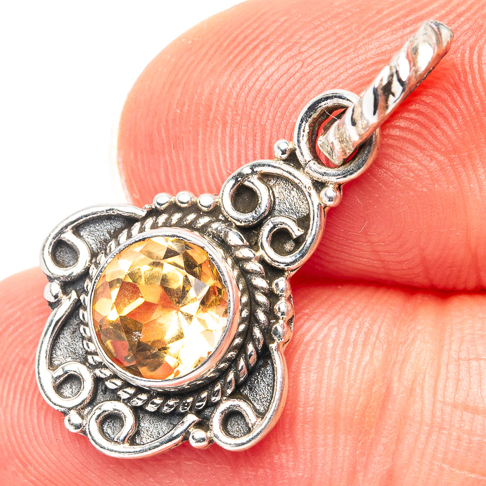 Dainty Citrine Pendant 1 1/8" (.925 Sterling Silver)