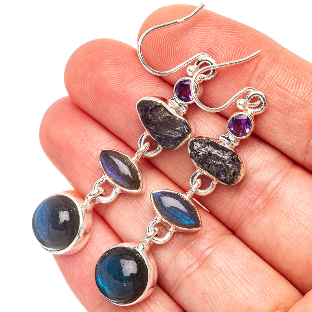 Labradorite, Tanzanite, Amethyst Earrings 2 1/4" (925 Sterling Silver) E2545