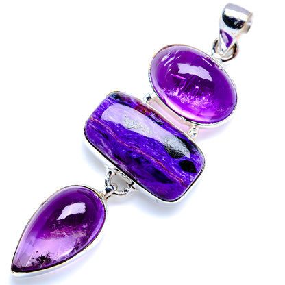 Charoite, Amethyst 925 Sterling Silver Pendant 2 1/2" (925 Sterling Silver) PD38282