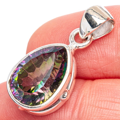 Oval mystic topaz pendant in 925 sterling silver, prismatic multicolor gemstone bezel