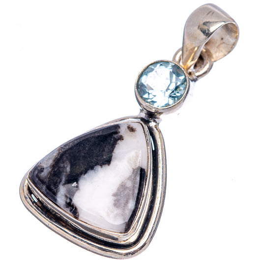 Sterling silver pendant with top bail, round blue stone, and pear buffalo stone