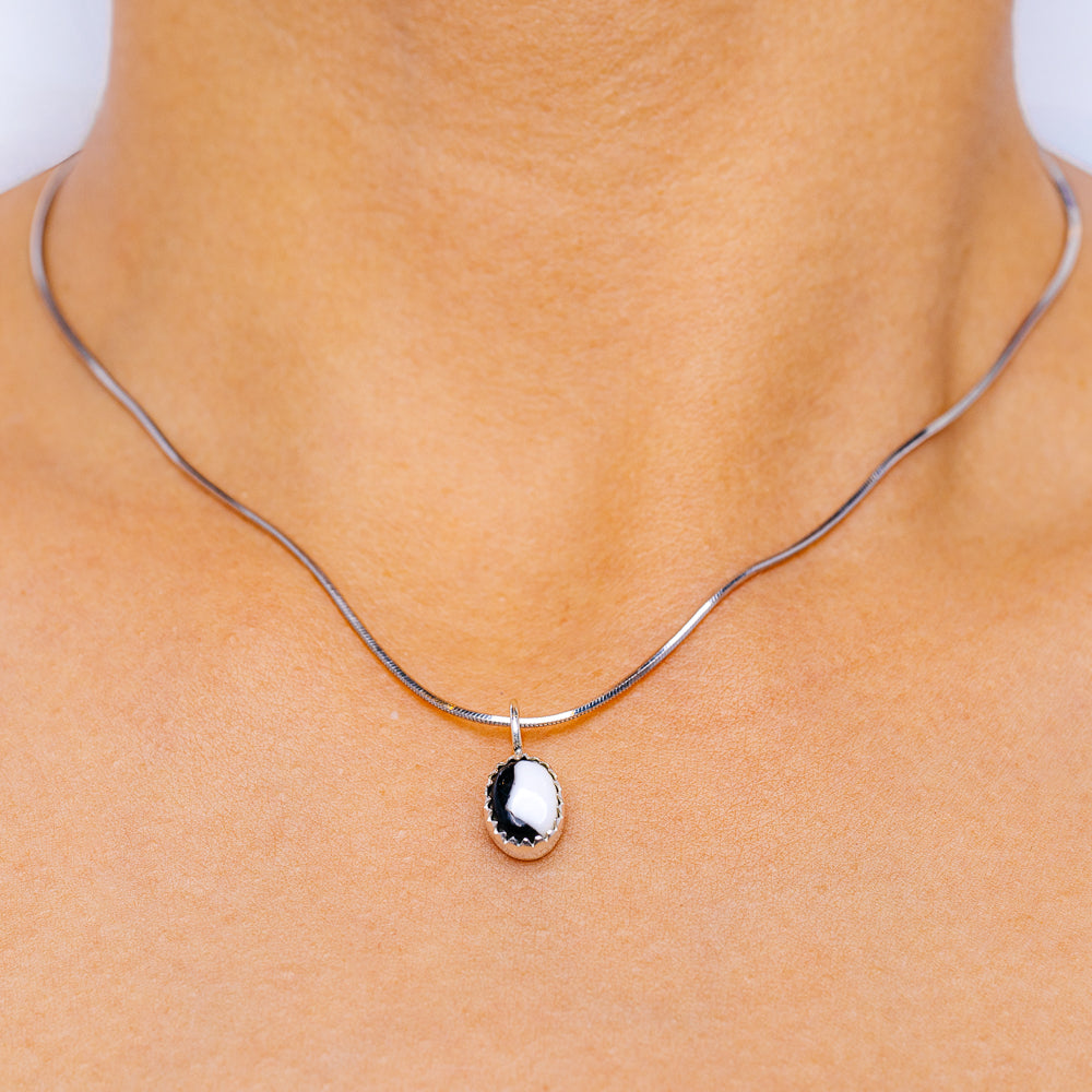 White Buffalo Turquoise Necklace 16" (.925 Sterling Silver)