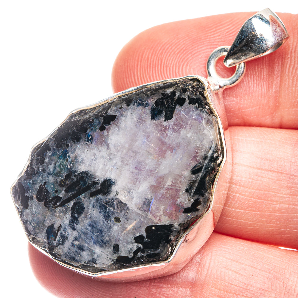 Raw rainbow moonstone pendant in sterling silver bezel, with loop bail