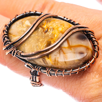 Petrified Palm Root  Wire Wrap Ring Size 9 (Oxidized Copper)