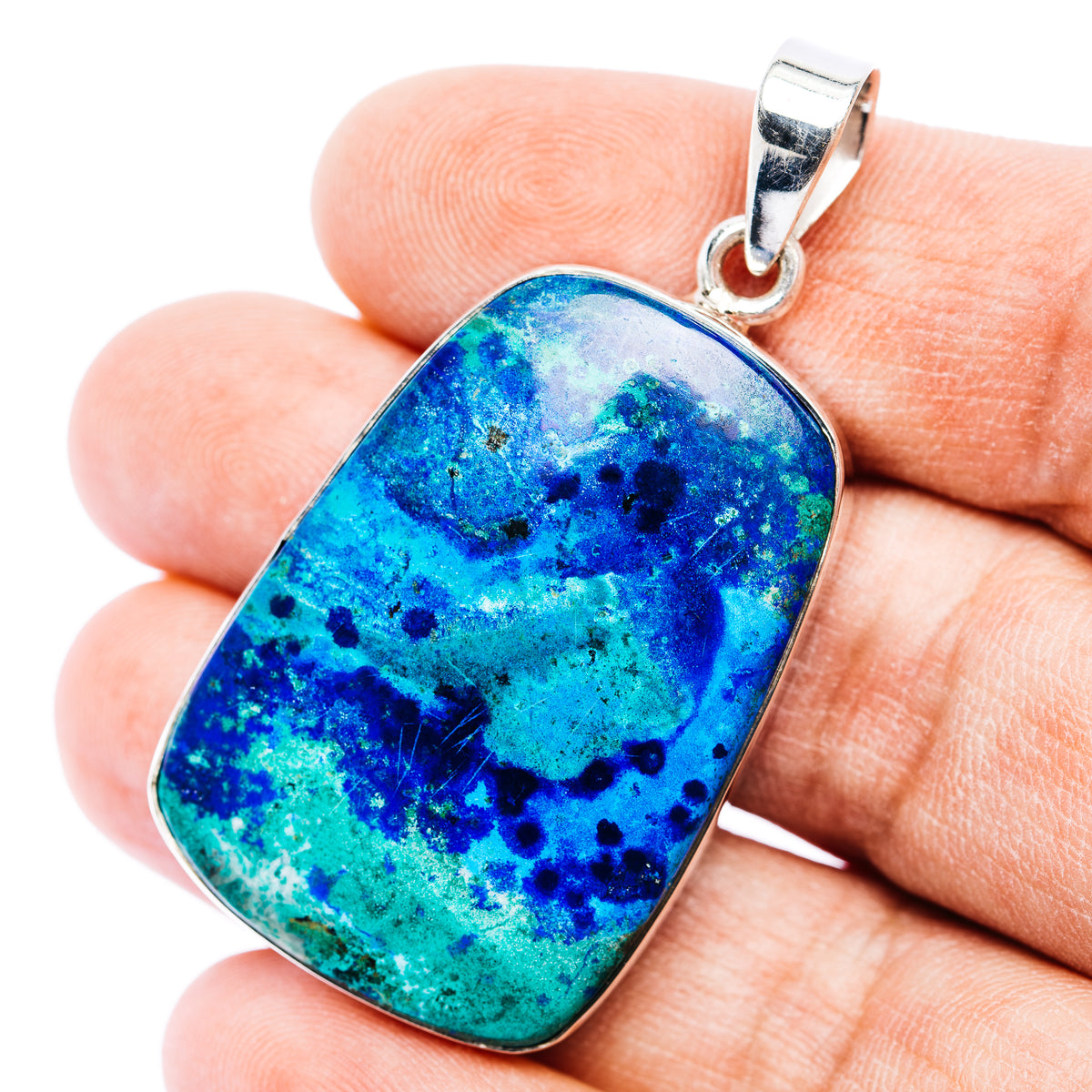 Blue Bird Azurite Pendant 2" (.925 Sterling Silver)