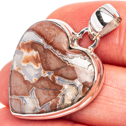 Laguna Lace Agate Heart Pendant 1 3/8" (.925 Sterling Silver)