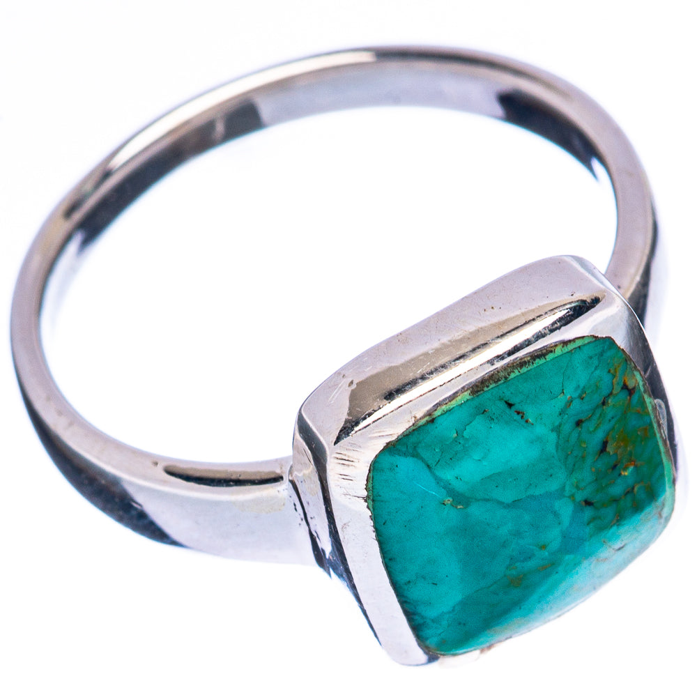 Sterling silver turquoise ring, square bezel-set cabochon on raised shoulder