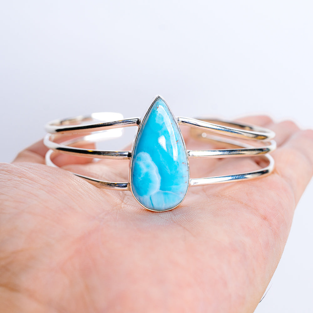 Premium Larimar Cuff Bracelet (.925 Sterling Silver)