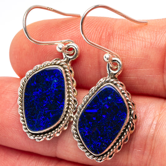 Sterling silver opal doublet drop earrings with blue oval stones and rope bezels