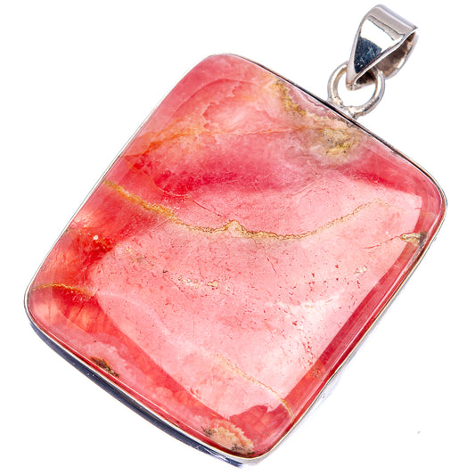 Rhodochrosite pendant, .925 sterling silver; rectangular red-pink stone with top loop
