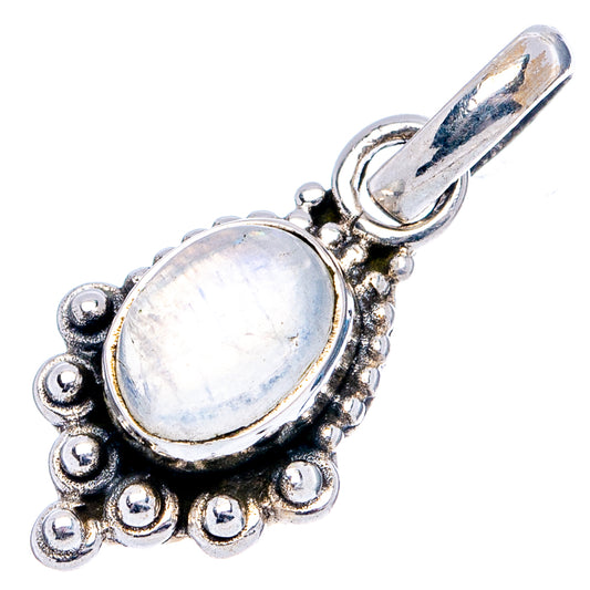 Oval rainbow moonstone pendant in .925 sterling silver with top bail and beaded frame