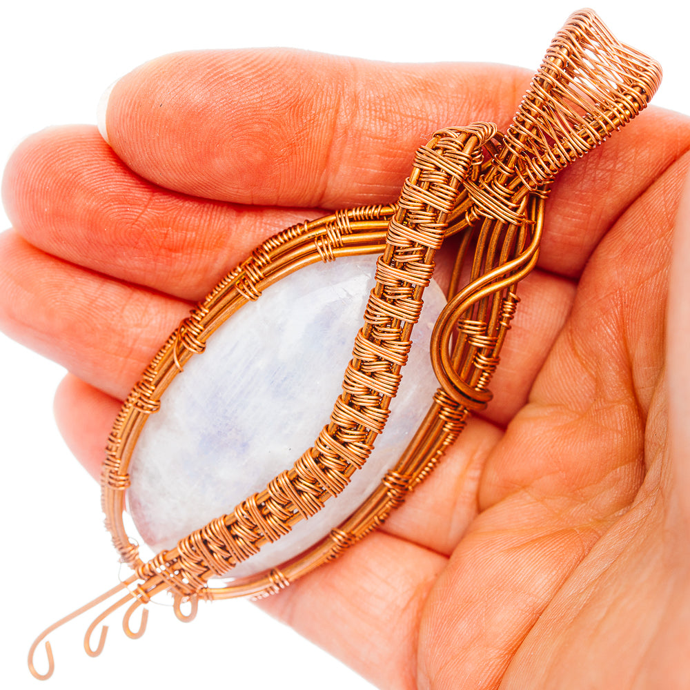 Rainbow Moonstone Wire Wrap Pendant 3 3/4" (Copper)