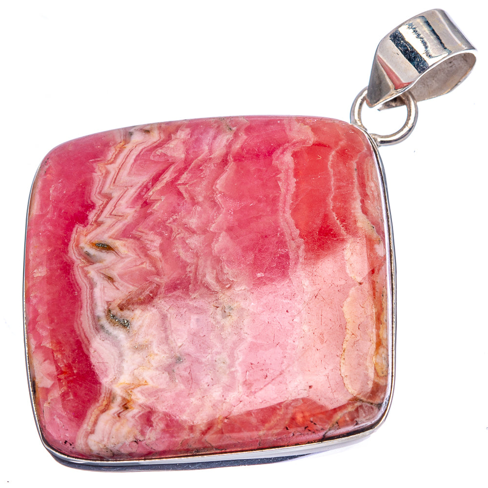 Rhodochrosite pendant with sterling silver bail and bezel, pink gemstone with cream veining