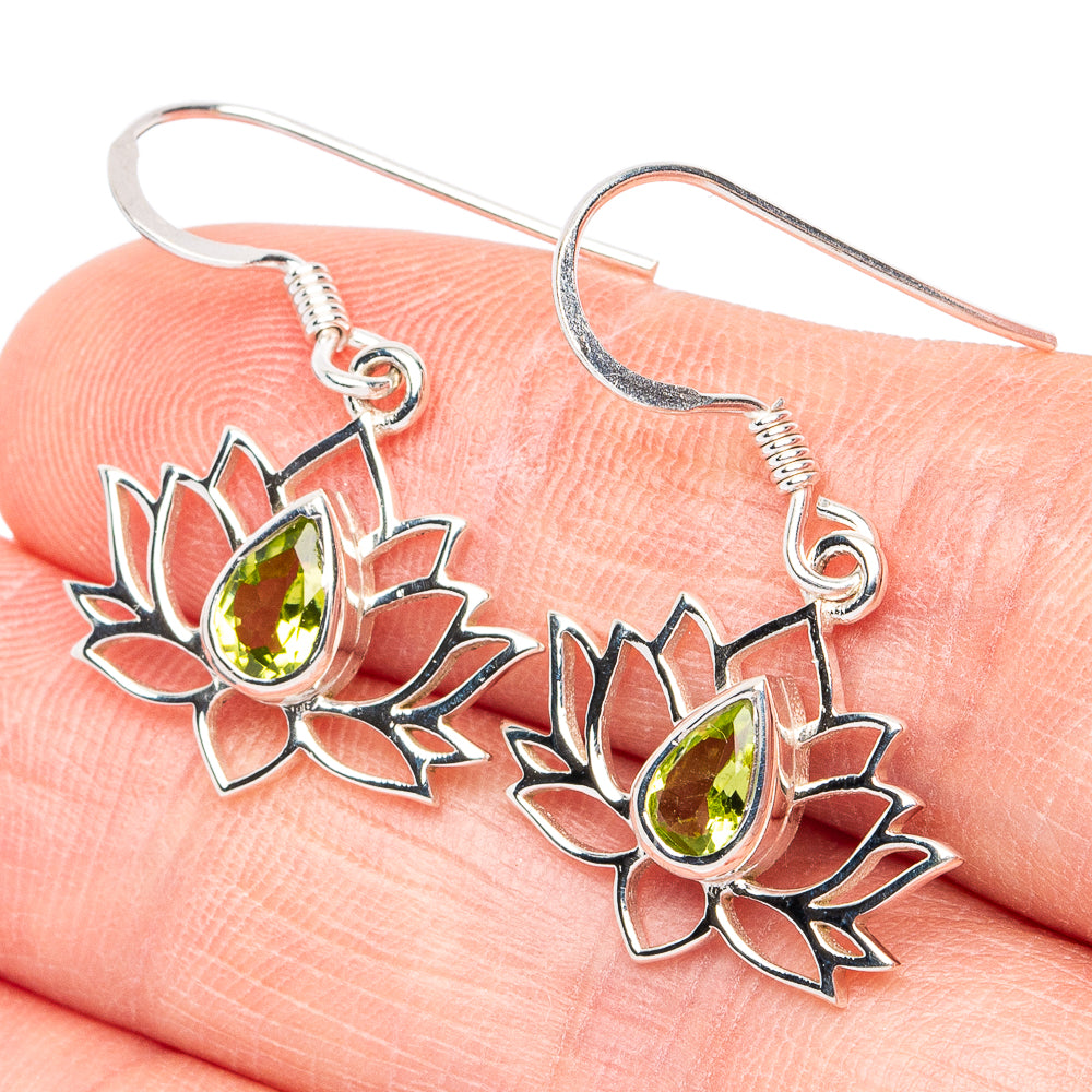 Premium Peridot Lotus Earrings 1 1/4" (925 Sterling Silver) E2730