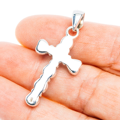 Southwestern Style Mohave Turquoise Cross Pendant 1 5/8" (.925 Sterling Silver)