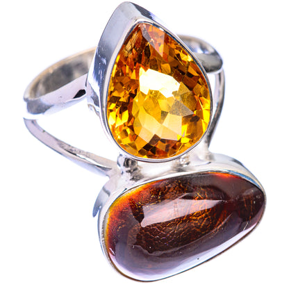 Large Mexican Fire Agate, Citrine Ring Size 9 (925 Sterling Silver) R141377