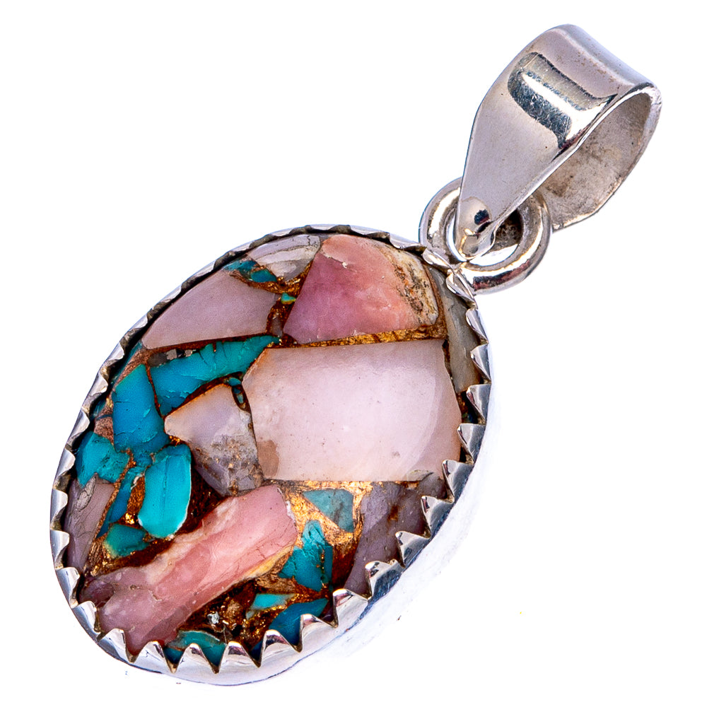 Pink Opal In Turquoise Pendant 1 1/4" (.925 Sterling Silver)
