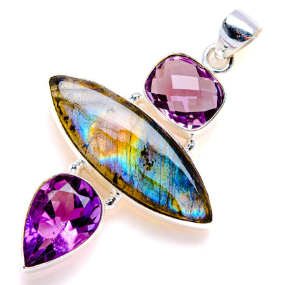 Labradorite, Amethyst Pendant 2" (925 Sterling Silver) PD38136