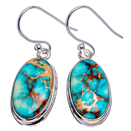 Turquoise oval jasper drop earrings with .925 sterling silver hooks