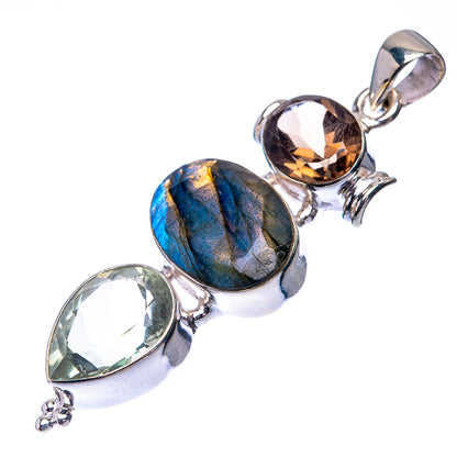 Labradorite, White Quartz, Smoky Quartz 925 Sterling Silver Pendant 2 1/8" (925 Sterling Silver) PD38677