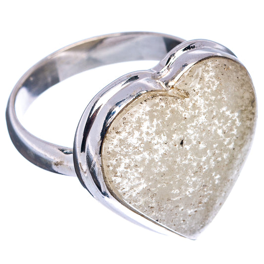 Heart quartz ring size 8 with speckled heart stone and polished sterling silver band