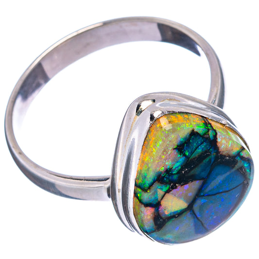 Sterling silver opal ring with oval multicolor opal cabochon, side view