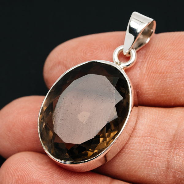 Premium 29ct Faceted Smoky Quartz Pendant 1 1/2" (.925 Sterling Silver)