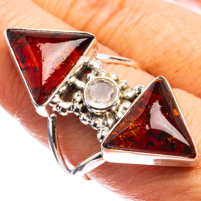 Large Baltic Amber, Rainbow Moonstone Ring Size 9 (925 Sterling Silver) R143213
