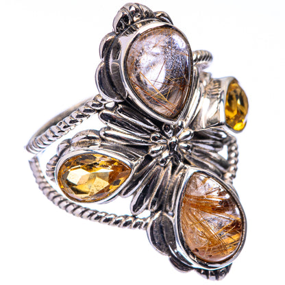 Large Rutilated Quartz, Citrine Ring Size 8.5 (925 Sterling Silver) R141172