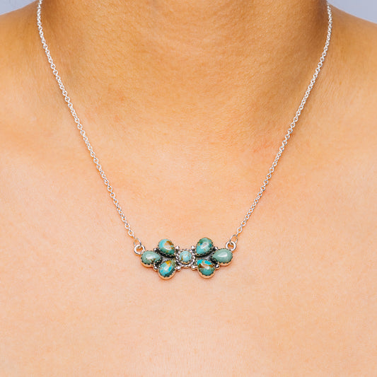 Southwestern Style Kingman Turquoise Necklace 17 to 19" (.925 Sterling Silver)