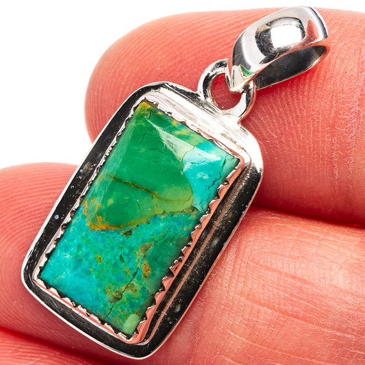 Turquoise rectangle pendant in .925 sterling silver with scalloped bezel and bail loop
