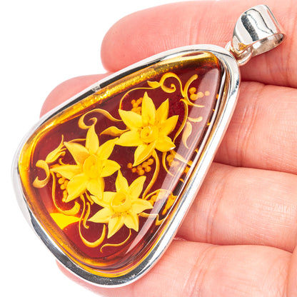 Ana Silver Co Baltic Amber Cameo Pendant 2 1/2" (925 Sterlnig Silver)