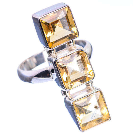 Large Faceted Citrine 925 Sterling Silver Ring Size 7.5