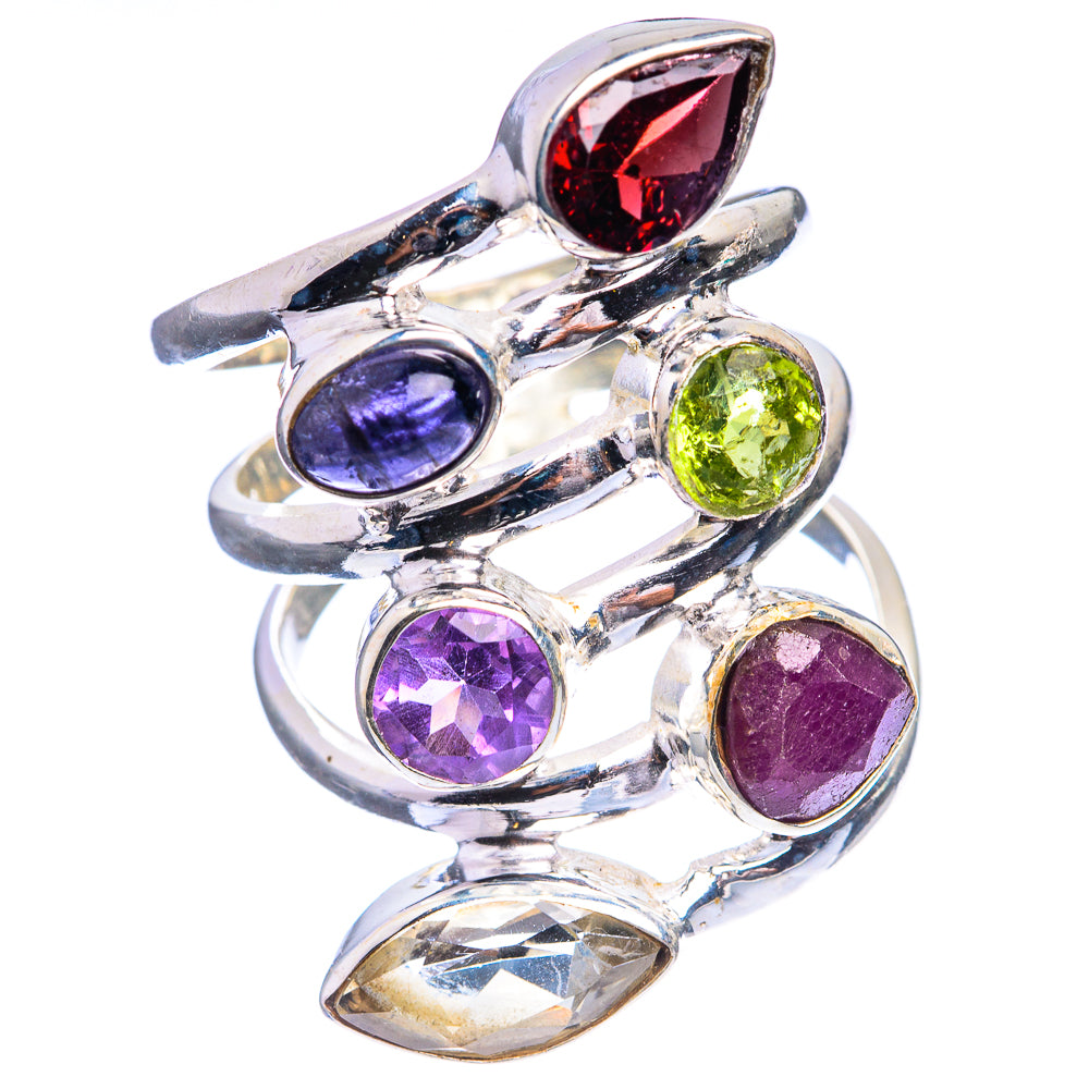 Large Garnet, Peridot, Tanzanite, Amethyst, Ruby, White Quartz Ring Size 6.75 (925 Sterling Silver) R143024