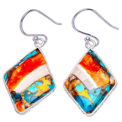 Spiny Oyster Turquoise Earrings 1 1/2" (925 Sterling Silver) E1260