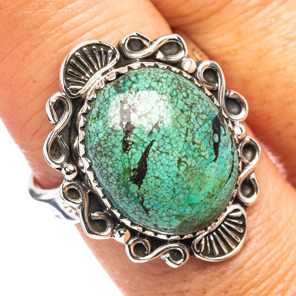 Exclusive Southwestern Style Hubei Turquoise Ring Size 9 Adjustable (.925 Sterling Silver)