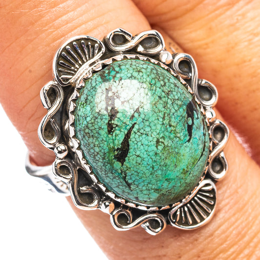 Exclusive Southwestern Style Hubei Turquoise Ring Size 9 Adjustable (.925 Sterling Silver)