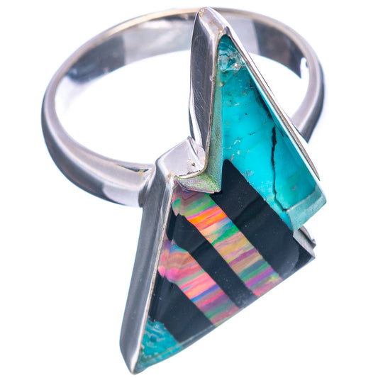 Sterling silver opal bolt ring with turquoise and multicolor stripes