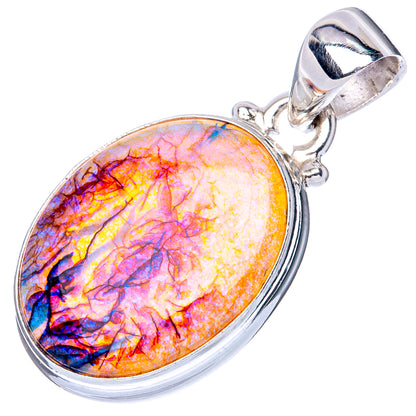 Oval orange-pink opal pendant in 925 sterling silver bezel with top bail
