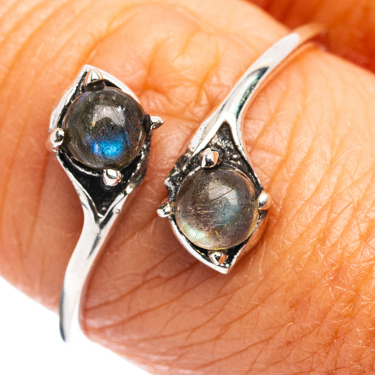 Labradorite dainty ring in .925 sterling silver, oval stone with blue flash bezel setting