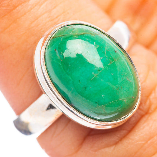 Oval green variscite cabochon in bezel setting on .925 sterling silver ring