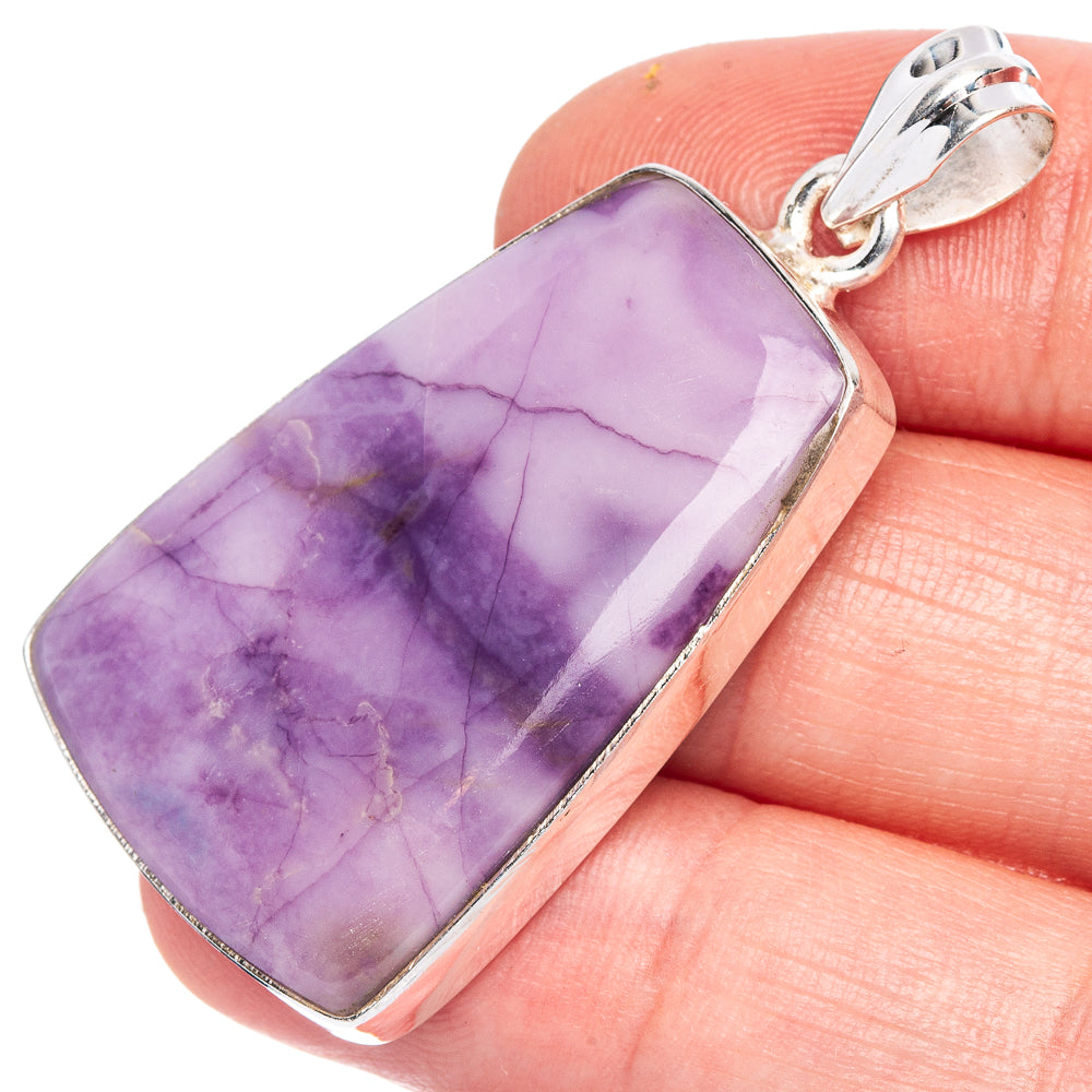 Tiffany Stone pendant in 925 sterling silver bezel, rectangular purple gemstone with bail
