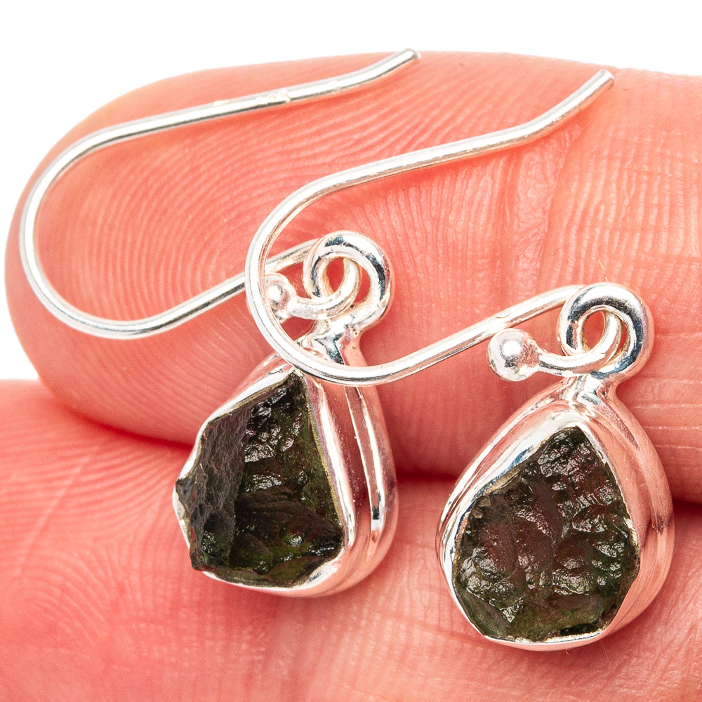 Rare Raw Moldavite Earrings 1 1/8" (.925 Sterling Silver)