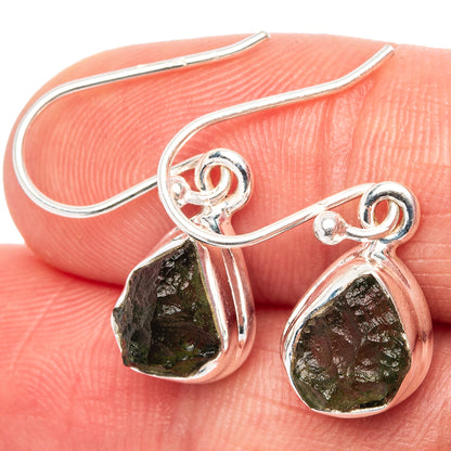 Rare Raw Moldavite Earrings 1 1/8" (.925 Sterling Silver)